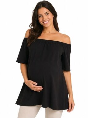 The Nines by HATCH Black Off-Shoulder Maternity Top